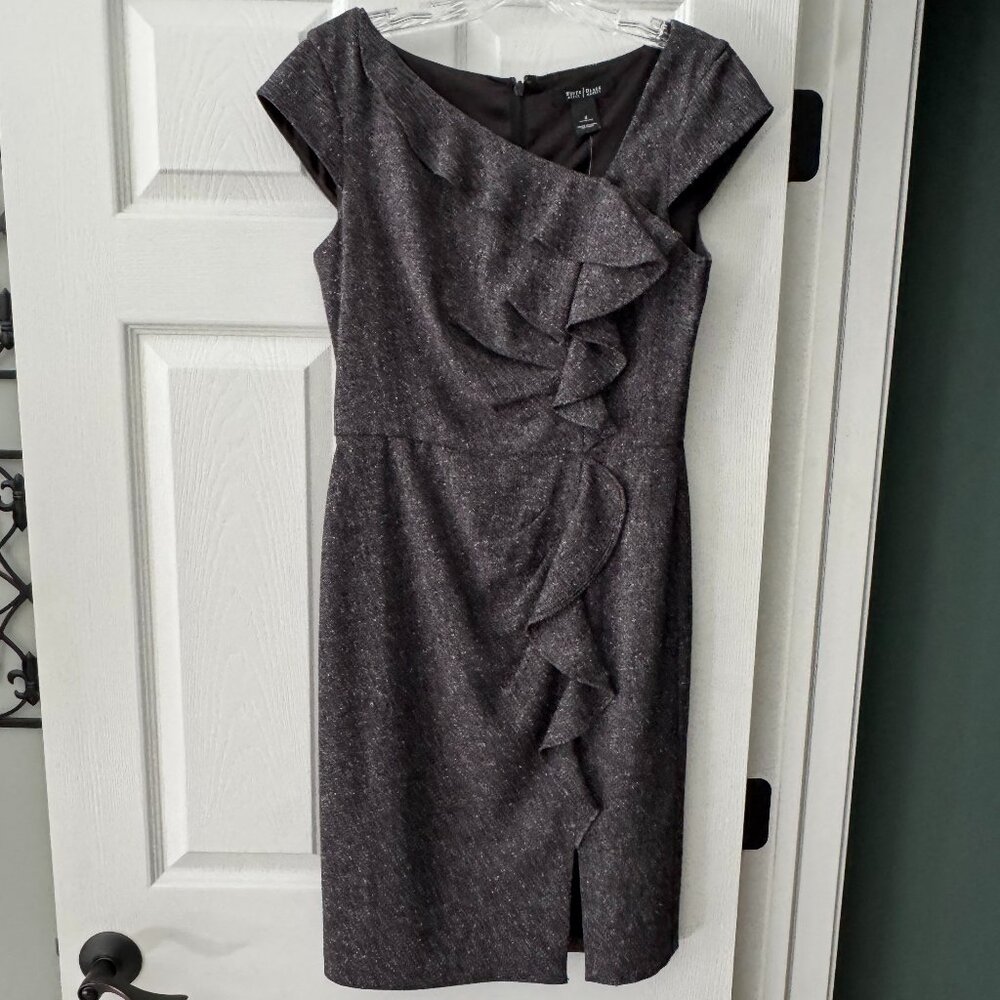 WHBM Gray Ruffled Sheath Dress